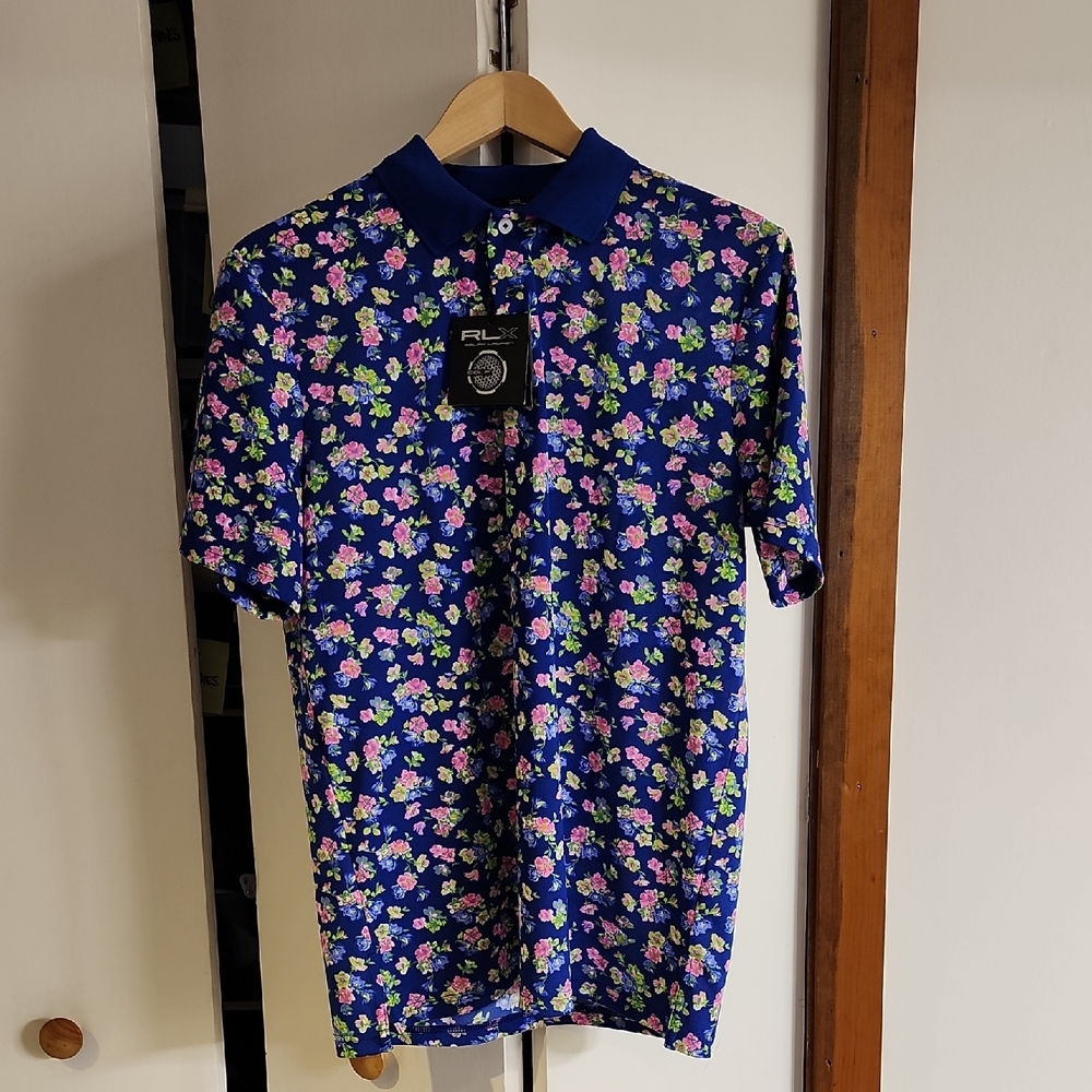 Ralph Lauren RLX Blue and Pink Floral Polo Shirt size L